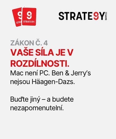 Vase-sila-je-v-rozdílnosti Obrázek s nápisem: Zákon č. 4 – Vaše síla je v rozdílnosti. Mac není PC. Ben & Jerry’s nejsou Häagen-Dazs. Buďte jiný – a budete nezapomenutelní. Myšlenka značky STRATE9Y.